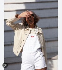 Dickies women white denim dunagree shorts size small