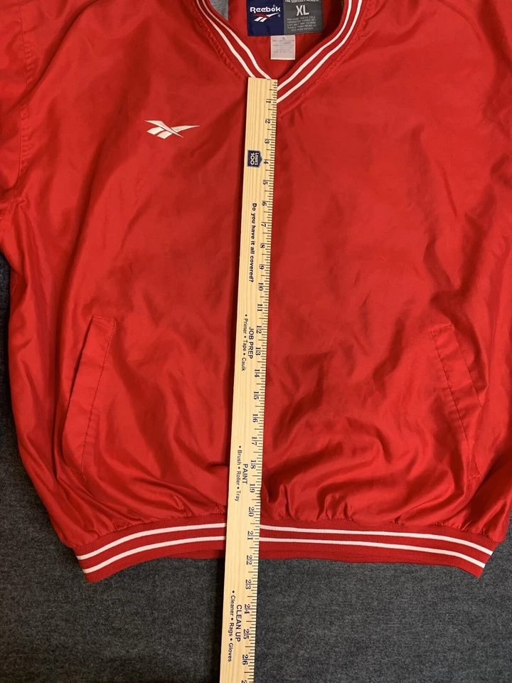 Rompevientos Reebok Vintage Años 90 Para Hombre Talla XL Rojo Cuello en V Pullover Borde a Rayas Foto 4 de 4