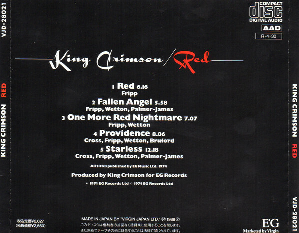 KING CRIMSON Red JAPAN CD VJD-28021 s7254 | eBay