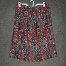 Vintage Alfred Dunner Petite Pleated Midi Skirt Womens Size 12 Red Black Paisley