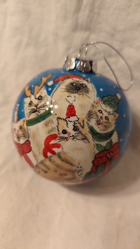 Blue Christmas Ball With Cats 3" Across