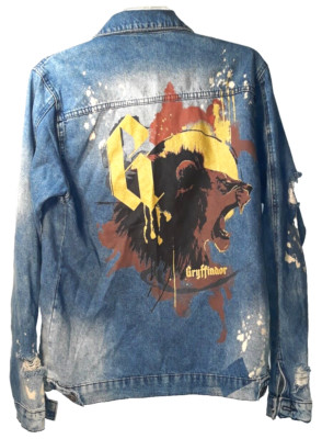 Harry Potter Rare Gryffindor Distressed Blue Jean Denim Jacket Men's Small