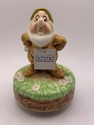 Vtg DISNEY Snow White & the Seven Dwarfs SNEEZY Rotating Music Box 301 by Schmid