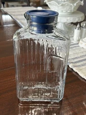 Vintage Anchor Hocking Clear 2 Quart Bistro Pitcher w/Navy Blue Plastic Stopper