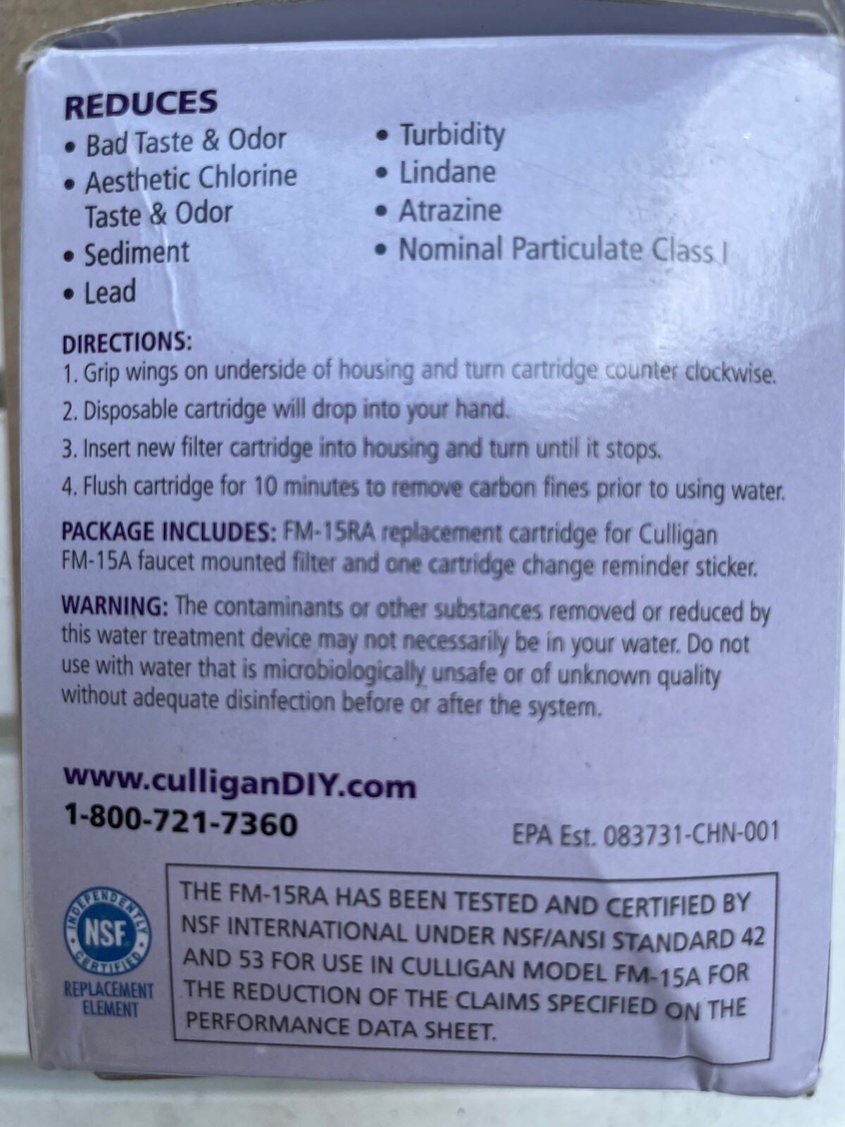 Culligan Faucet Replacement Cartridge Fm15ra Water Filter for Fm15