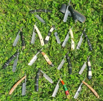 Damascus Steel Straight Razor Shaving Razor Buffalo Horn Camel Bone Handle 15pcs
