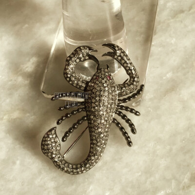 3.91ctw Rose Cut Diamond Ruby Silver Victorian Stunning Scorpion Brooch Jewelry