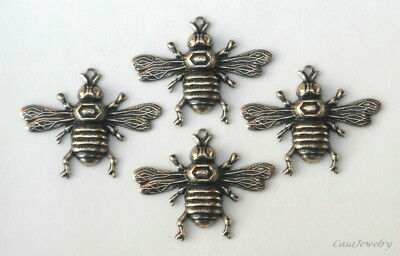 #3491 ANTIQUED GOLD BUMBLE BEE W/TOP HANG RING - 4 Pcs