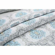 NEW COZY MODERN COTTAGE CHIC WHITE BEACH BROWN AQUA BLUE MEDALLION QUILT SET