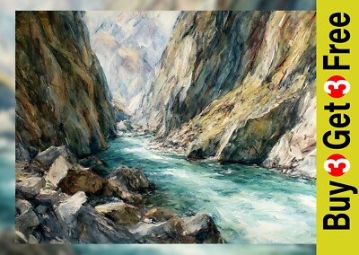 Turquoise River Gorge Canyon 5''x7'' Druck auf mattem Papier | Ausdrucksstarkes Aquarell 