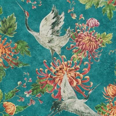 AS Creation Asian Fusion Crane Bird Tapete Smaragdgrün Paste The Wall