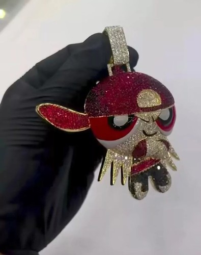 14K Two-Tone Gold Plated Blossom Cartoon Pendant 3.14 Ct Simulated Red Garnet - Picture 5 of 7