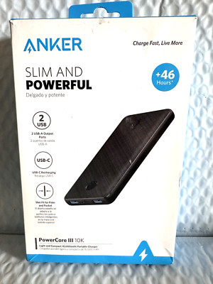 Anker PowerCore III 10K mAh USB-C Portable Battery Charger - Black  NEW!!