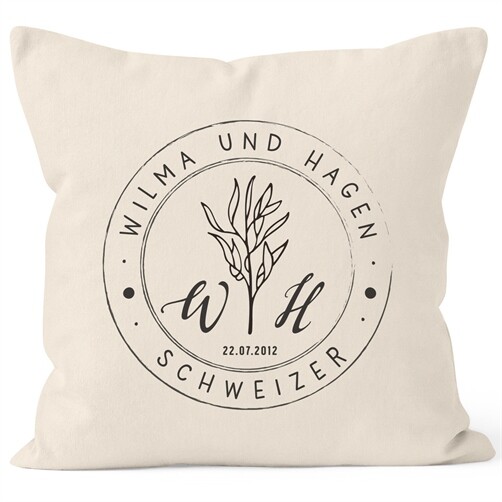 personalisierbare Kissen-Hülle zur Hochzeit mit Namen und Datum Stempel-Design
