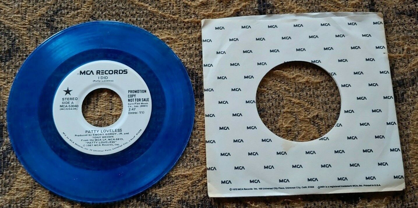 1987 PATTY LOVELESS "I Did" 45 RPM 7" Promo RECORD Un-Circulated RARE BLUE VINYL