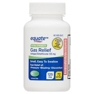 Equate GAS RELIEF Simethicone 125mg, Extra Strength Softgels, 72 Ct - US Import