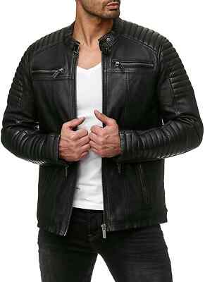 STYLISH New Men's Black Leather Jacket Soft Lambskin Bomber Biker Jacket
