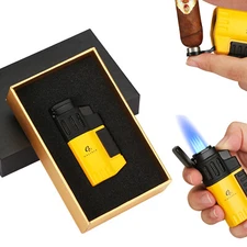 Galiner Windproof Refillable Cigar Lighter Punch 4 Jet Flame Torch W/ Gift Box