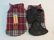 Dog Pet Reversible Jacket Vest Coat Red Plaid / Solid Black British Style XS