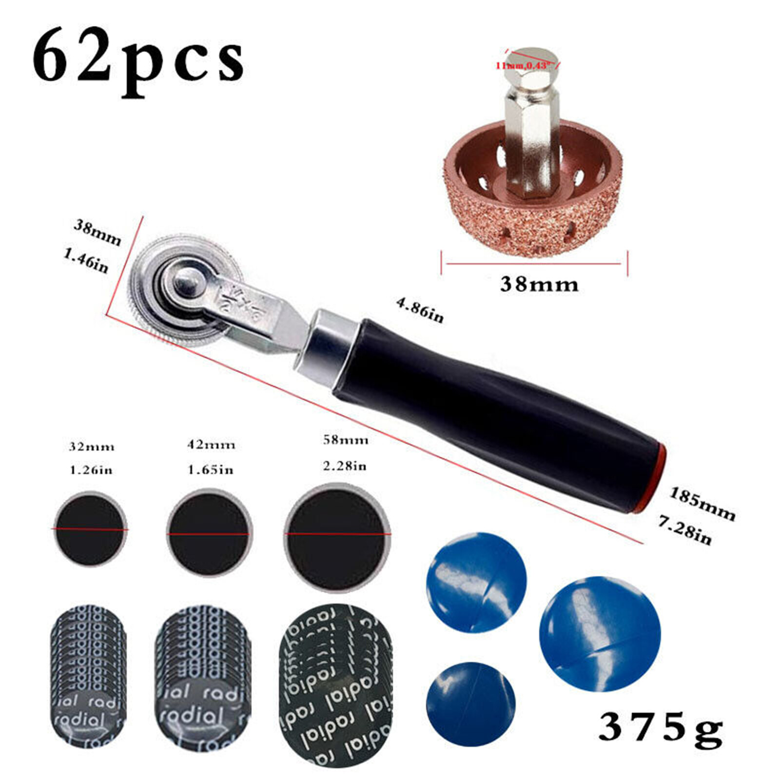 DIY Flat Home Plug Patch Roller Tool 62PCS Tire Punctures Repair Kit For Car
