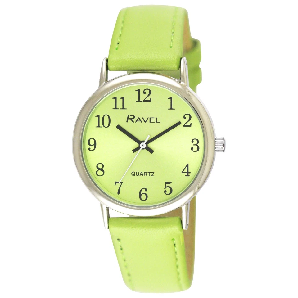 Ladies Classic Easy Read Large Dial Watch Bright Lime Green By Ravel R0140.11.1