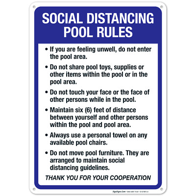Social Distancing Pool Rules Sign, Pool Sign,
