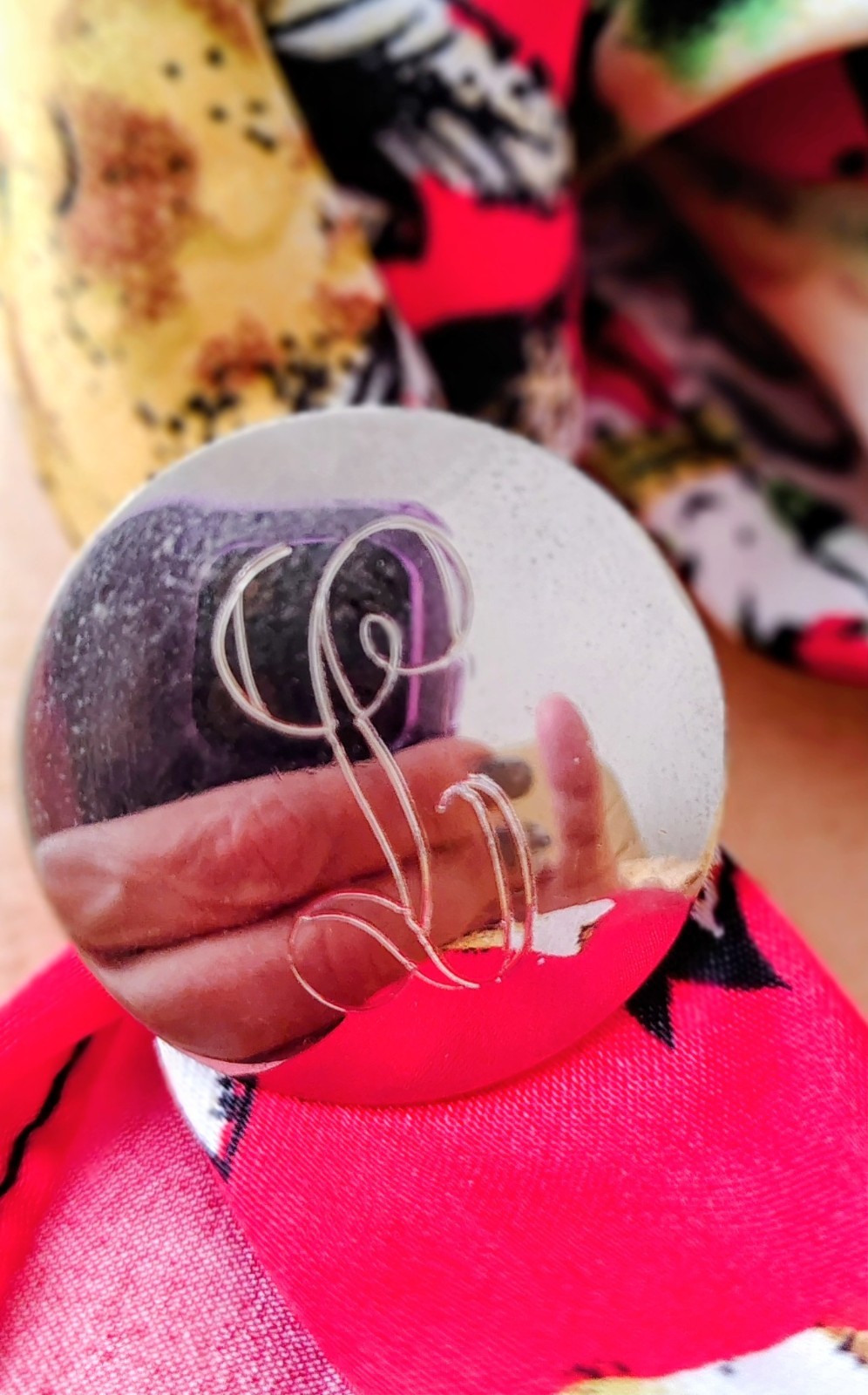 Vintage Cursive “L” Statement Ring Disc Shaped MO… - image 1