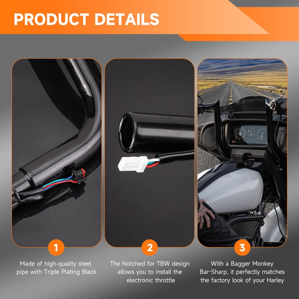 1 1/4" Fat Prewired Meathook Handlebar 2014-2023 For Harley Street Electra Glide Foto 3 de 4