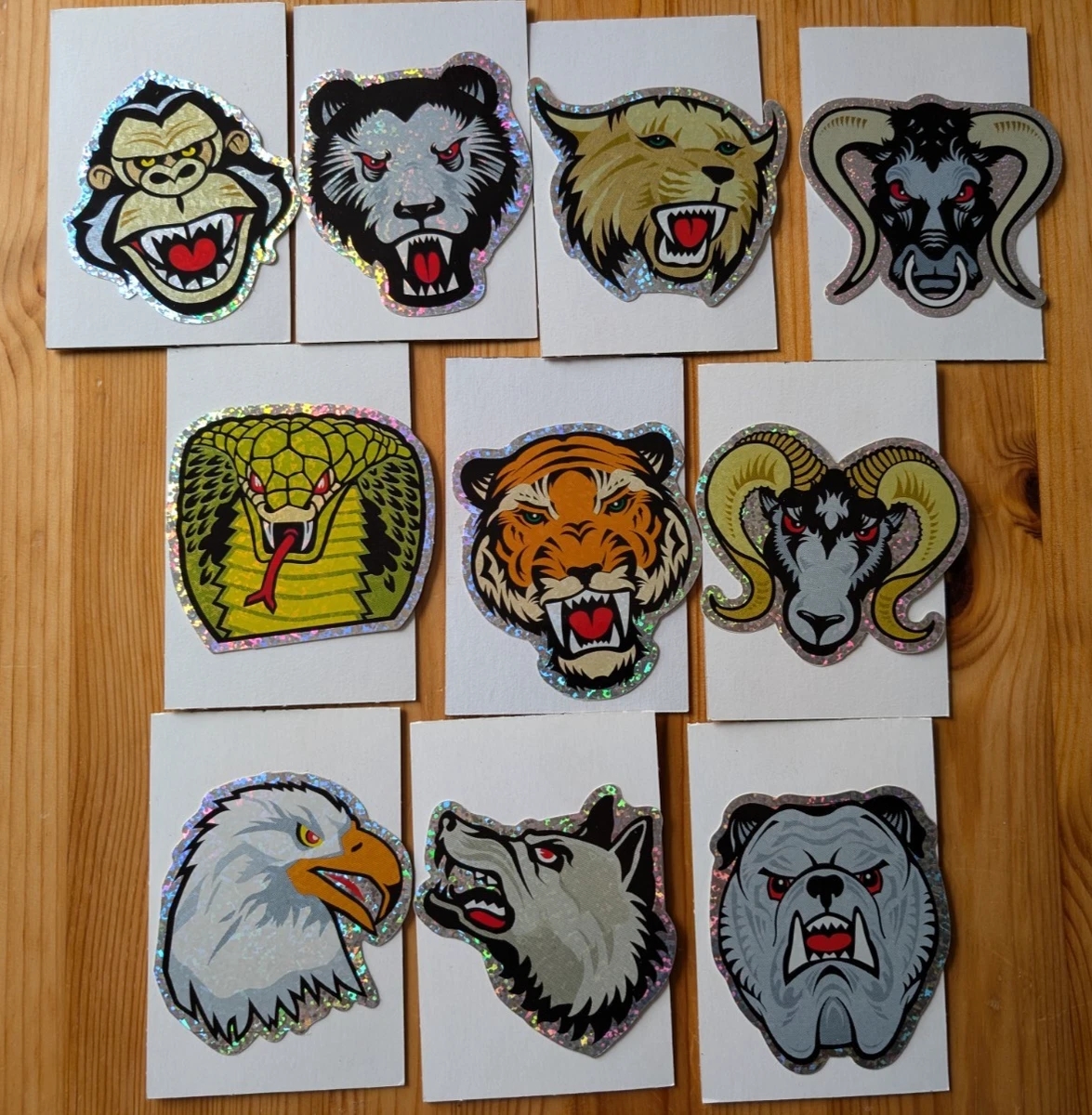 VINTAGE SCARY ANIMAL GLITTER PRISM STICKER LOT OF 10 VENDING MACHINE WOLF EAGLE