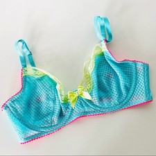NEW VS VICTORIAS SECRET Blue Pink Yellow Sheer Mesh Lace Bow Underwire Bra 32D
