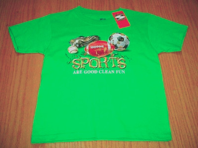 New WT GOOD CLEAN FUN SPORTS Green T-Shirt Boy's  4T Football Baseball Soccer
