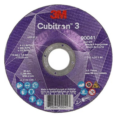3M Cubitron 90041 Cut-Off Wheel, Type 27, 4 1/2 In Dia, 0.045 In Thick, 7/8 In
