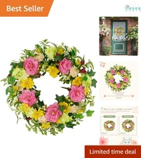 18" Artificial Floral Wreath Peony Eucalyptus Foliage Front Door Wall Decor