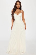 Daniella Lace Corset Pleated Maxi Dress Fashion Nova Cream Colored XS