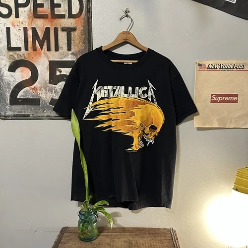 90s Metallic Pushead Flaming Skull Summer Sht Conc 1990s vintage concert t-shirt, vintage, size XL, single stitch, B+ condition