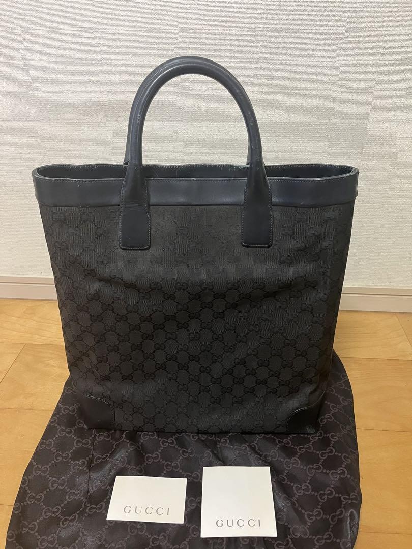 Gucci GG Canvas Black Tote Bag 14.2x14.6x5.9in Pre-Owned