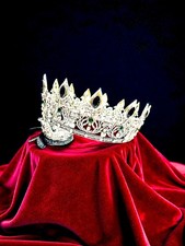 Iced Out Silver King Crown Tiara Black Rhinestones 23.5in XL Costume