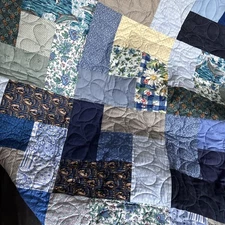 Handmade Quilted Blue Baby Boy Quilt. Dolphins.  Very Nice New 58X58