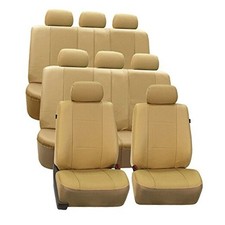 Three Row Car Seat Covers Deluxe Leatherette with 8 Solid Beige 3 Row 8 Seater