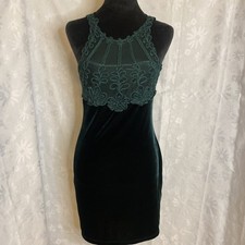 Vintage Timing USA Dark Green Velvet Lace Dress Sz XS/S, Fairy Core Whimsigoth