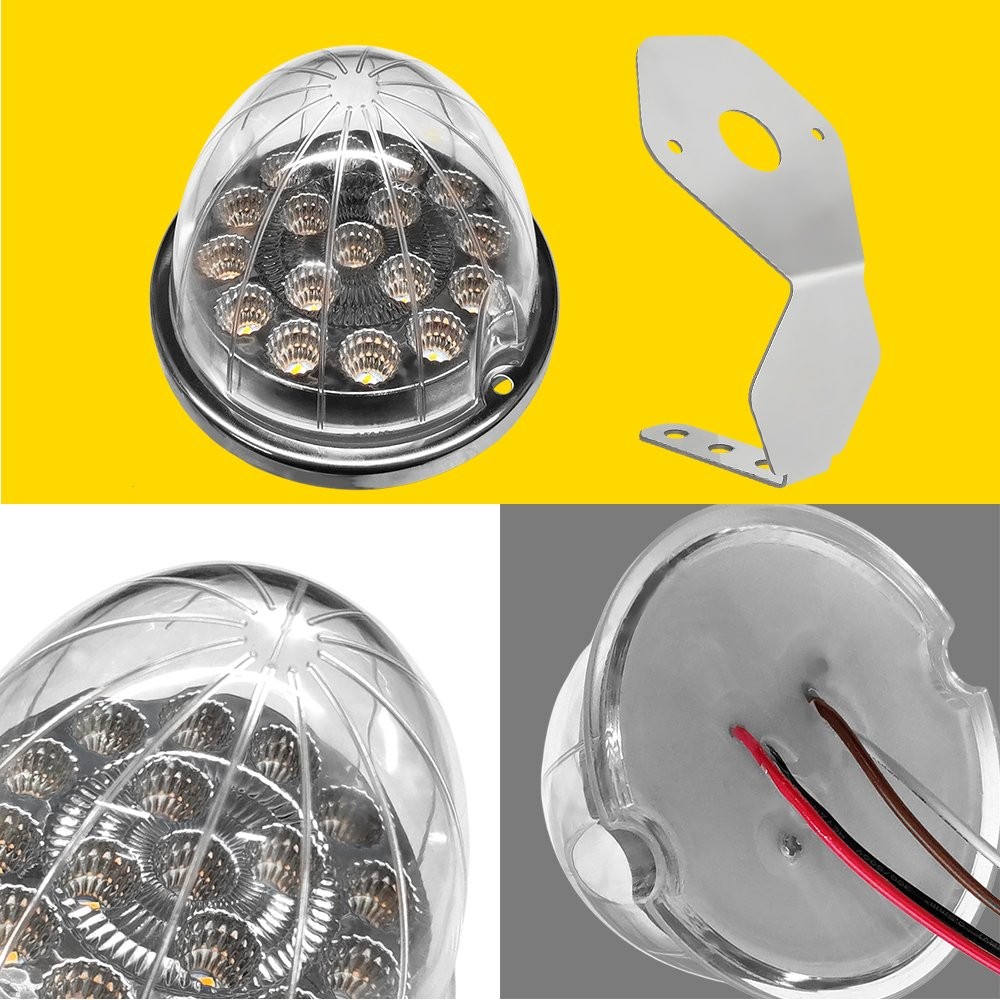 Amber Blue LED Clear Watermelon Marker Turn Signal Clearance Light w/Brackets - Image 10