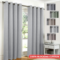 Linen Thick Blackout Curtains Ready Made Eyelet Ring Top Pair Panel +Tie Backs