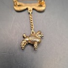 Vintage Gold Tone Metal Bow Brooch Pin Dangle Poodle Charm Animal Theme No Stone — photo 6