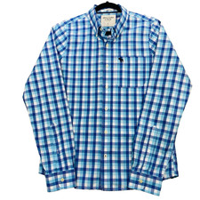 Abercrombie  Fitch Muscle Fit Button-Down Men's Large Blue Check 100 Cotton