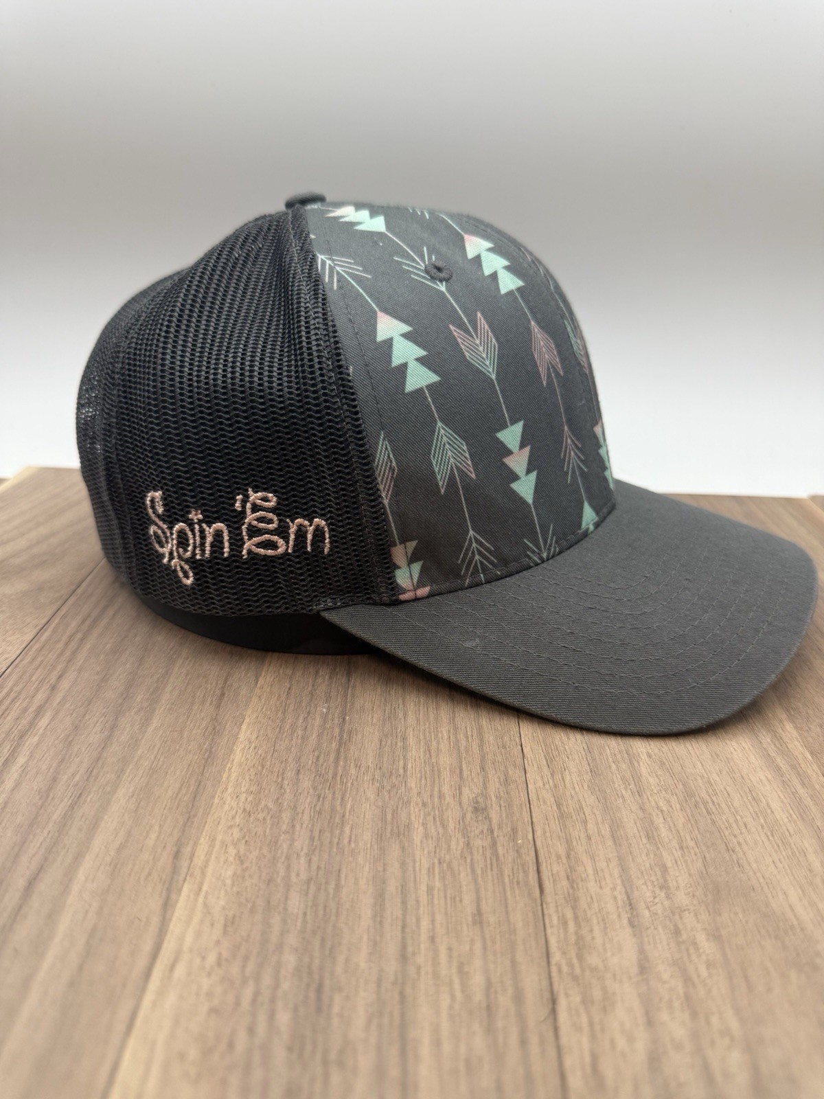 Spin Em Trucker Hat Gray With Pattern Embroidered… - image 3