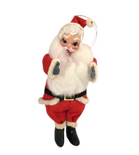 Vintage Santa Claus Figurine Ornament w/ Poseable Arms Japan 6" Felt Body EXC 