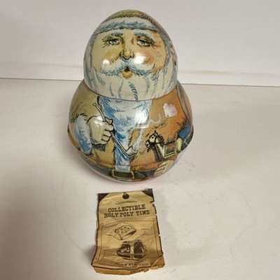 Bristol Ware 1980 Santa Collectible Roly Poly Multicolor Advertising Tin