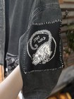 Black Denim Jacket with Leopard Print Collar, Graphic Patches, Women's — photo 4