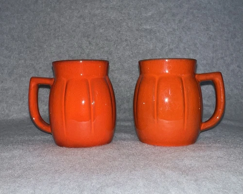 FRANKOMA POTTERY C8 RED COFFEE MUGS SET OF 2