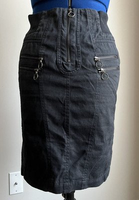 Vintage Chloe mini pencil skirt w zippered pockets elastic waist panels FR38 US6